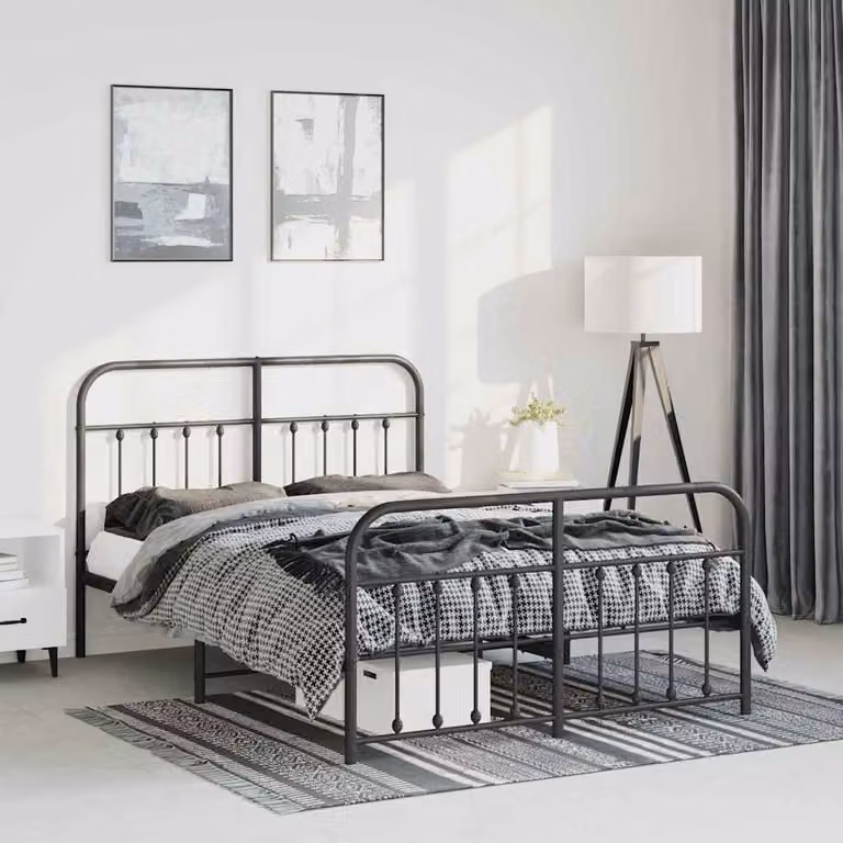 vidaXL Giroletto in metallo nero con testiera e pediera L: 142 cm, P: 196 cm