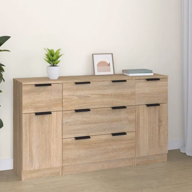 Set di 3 Credenze Moderno vidaXL in Legno Rovere Beige, da Appendere alla Parete