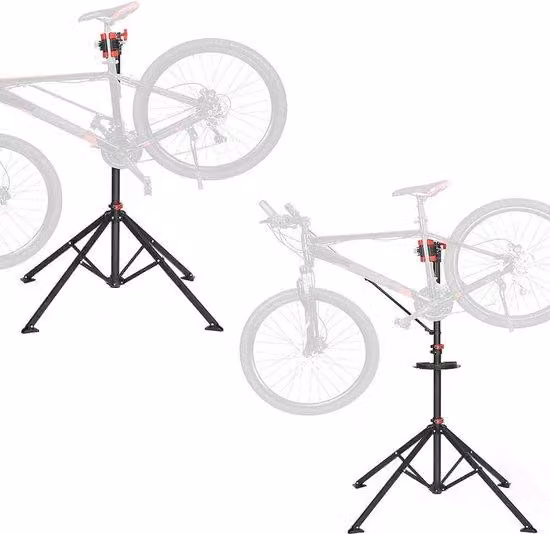 Supporto di montaggio per diverse biciclette con morsetto girevole a 360° e cassetta degli attrezzi