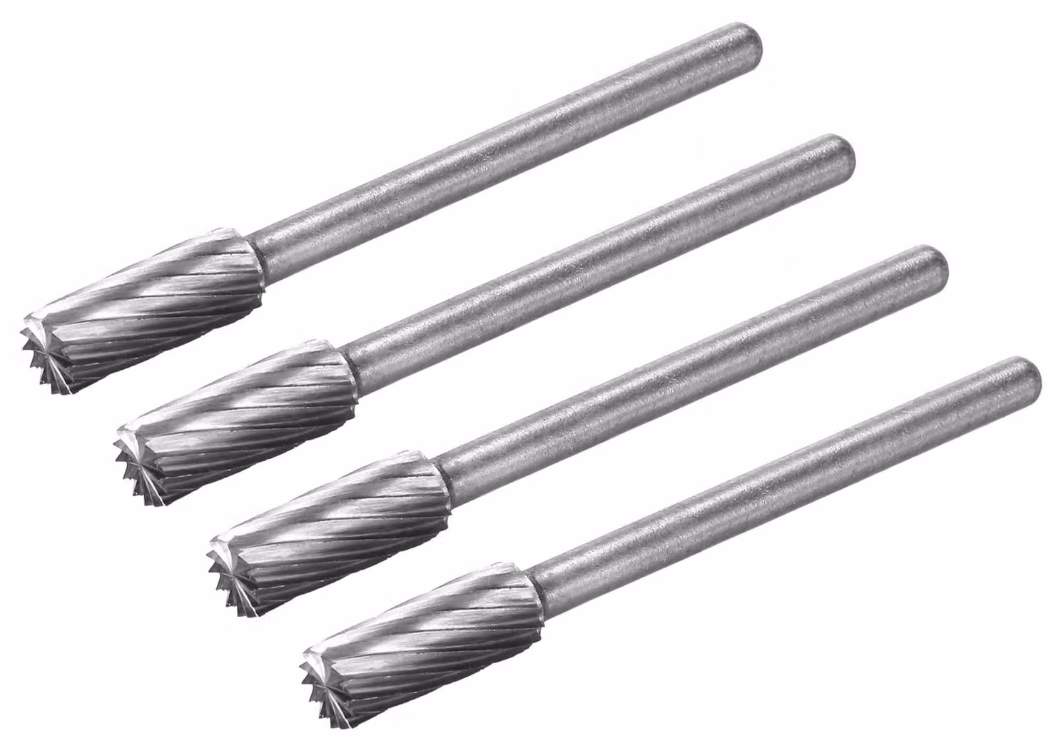 Set di 4 frese a rotazione in carburo di tungsteno, con gambo da 3 mm e diametro di 5 mm