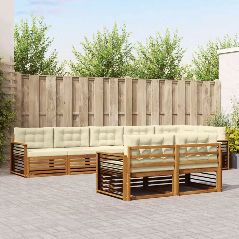 Set di divani da esterno vidaXL a forma di L composto da 8 pezzi in legno di acacia con cuscini beige e crema