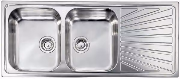 Lavello a due vasche con gocciolatoio Cometa in acciaio inox color argento L: 116 cm, P: 50 cm