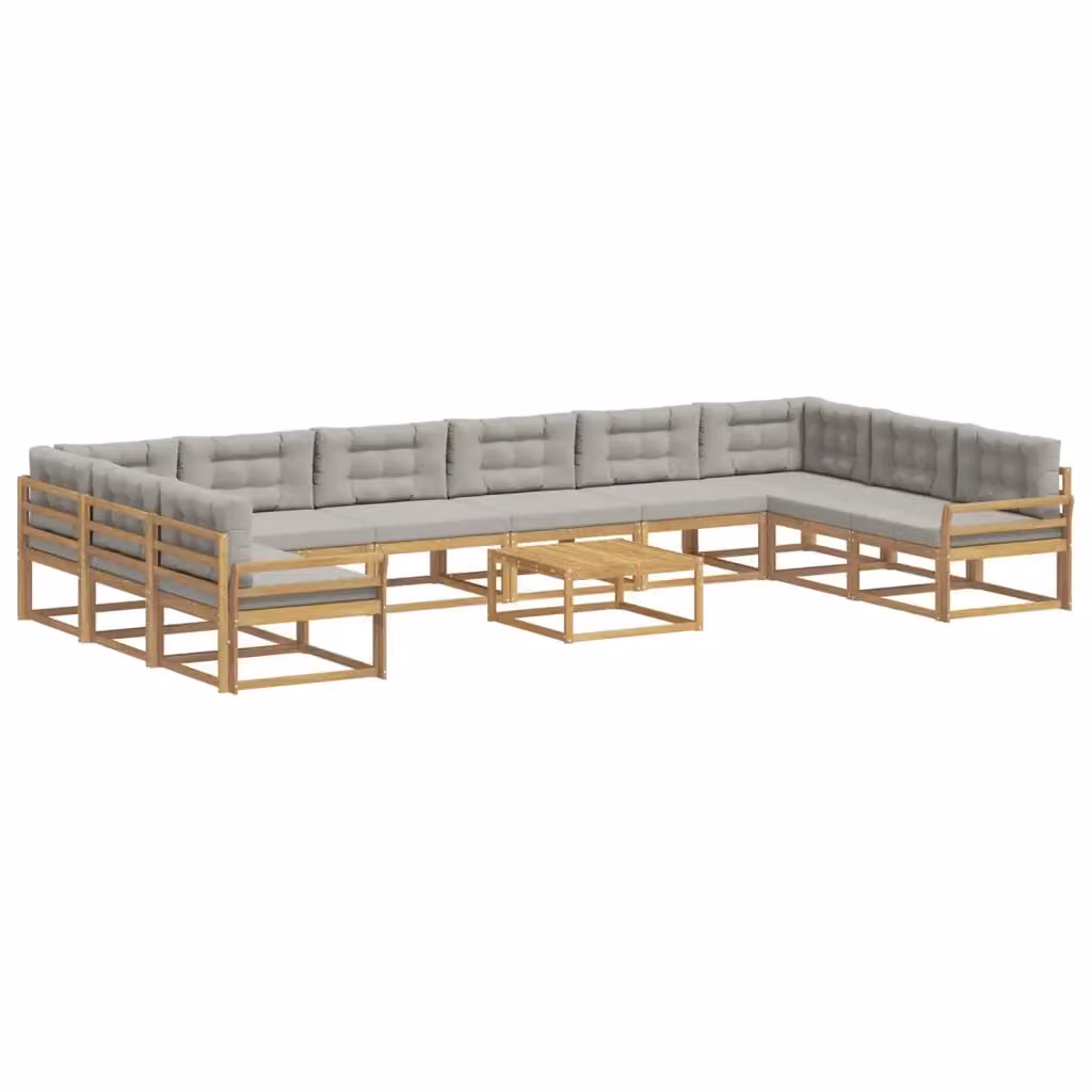 Set di divani da esterno a L vidaXL in legno di acacia con cuscini, Bianco e Grigio – 2