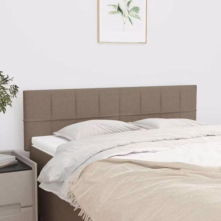 Testiera per letto vidaXL in tessuto beige con struttura in legno e MDF L: 144 cm, P: 5 cm, H: 78-88 cm