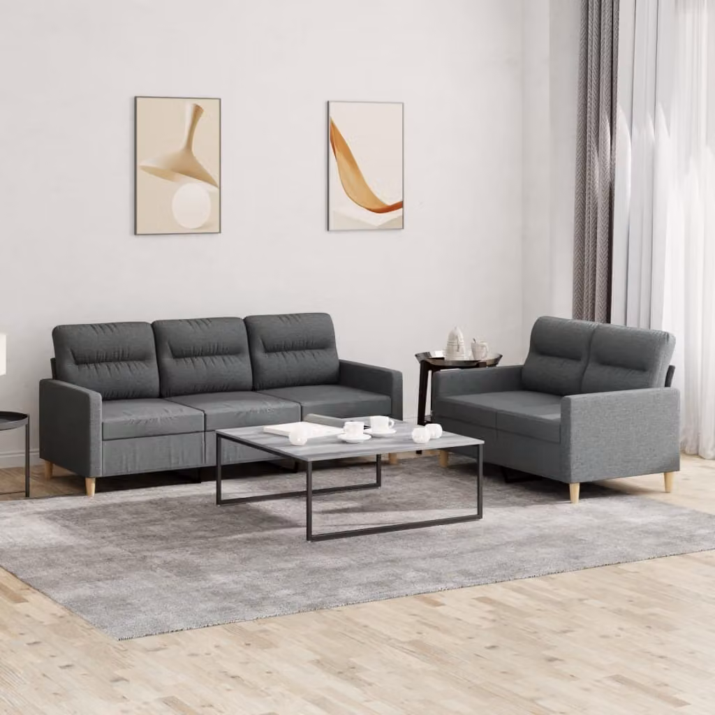 Maison Exclusive - Set divano a 2 posti con cuscini in tessuto grigio scuro
