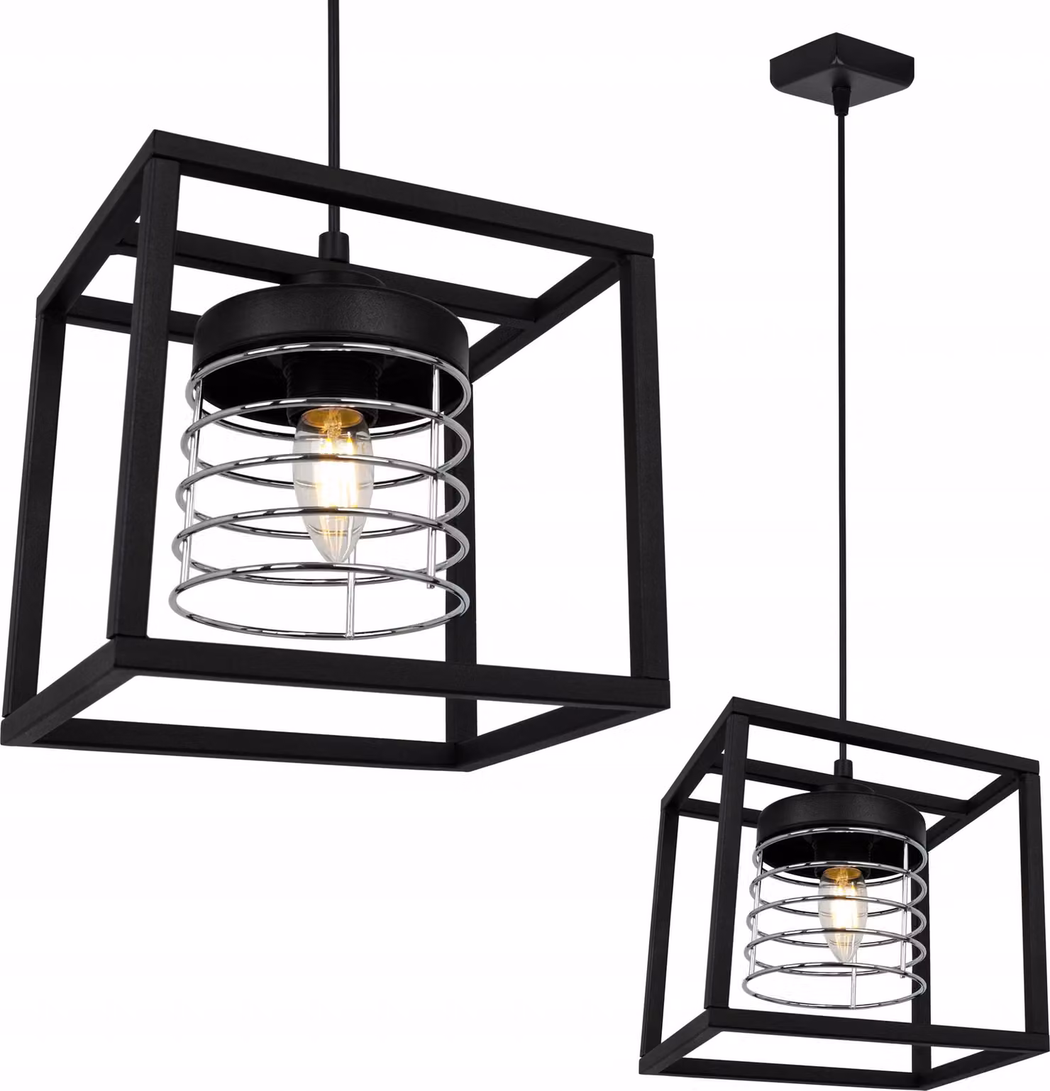 Lampada a sospensione Rasti Cage - Lampada da soffitto per soggiorno, camera da letto e sala da pranzo - Lampada a sospensione in metallo e vetro - E27 - Cromo - 1 lampadina