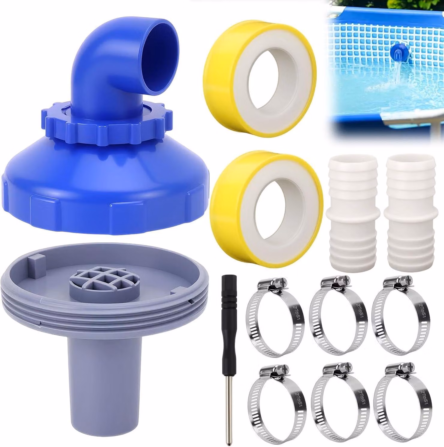 Raccordo per piscina, diametro 32 mm, rotazione a 360°, diametro esterno 32/38 mm, per piscine