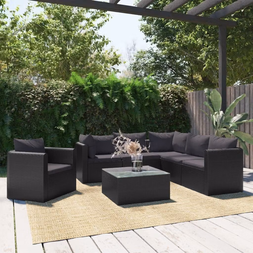 Maison Exclusive - Set da giardino da 7 pezzi con cuscini in rattan sintetico nero