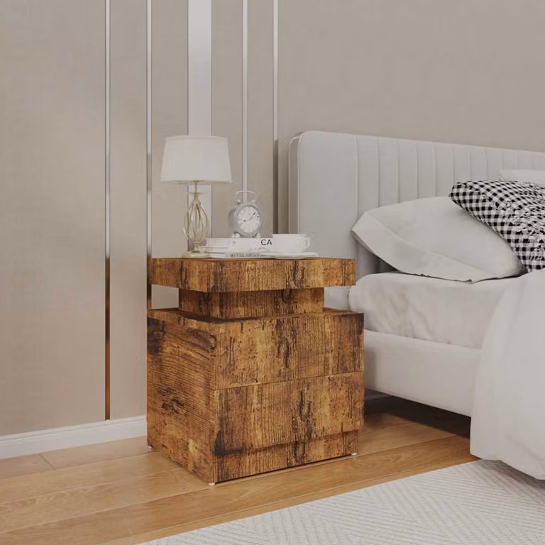 Comodino moderno vidaXL in legno multistrato color rovere fumo, L 45 cm x P 35 cm x H 52 cm