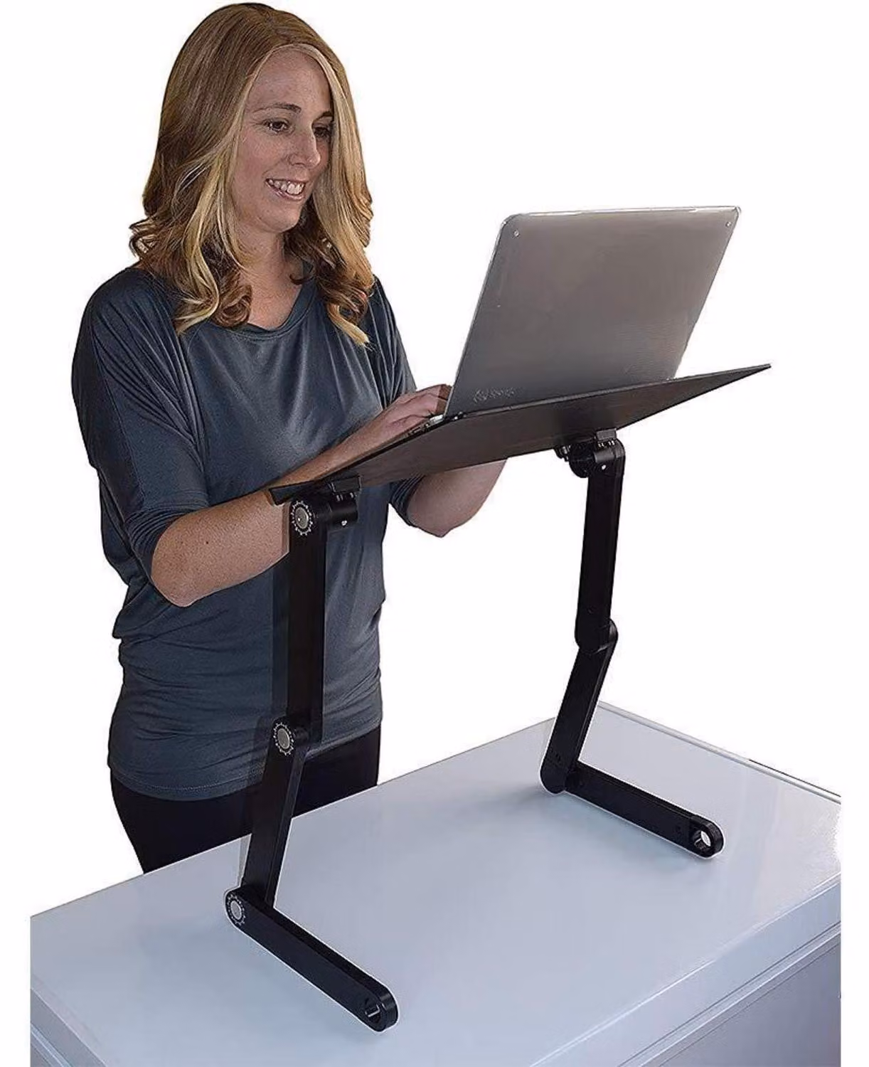 Tavolo per laptop, tavolo per notebook, regolabile in altezza, con cassetto, ventilato, inclinabile, pieghevole, supporto per laptop, tavolino da letto, divano, poltrona, colore nero
