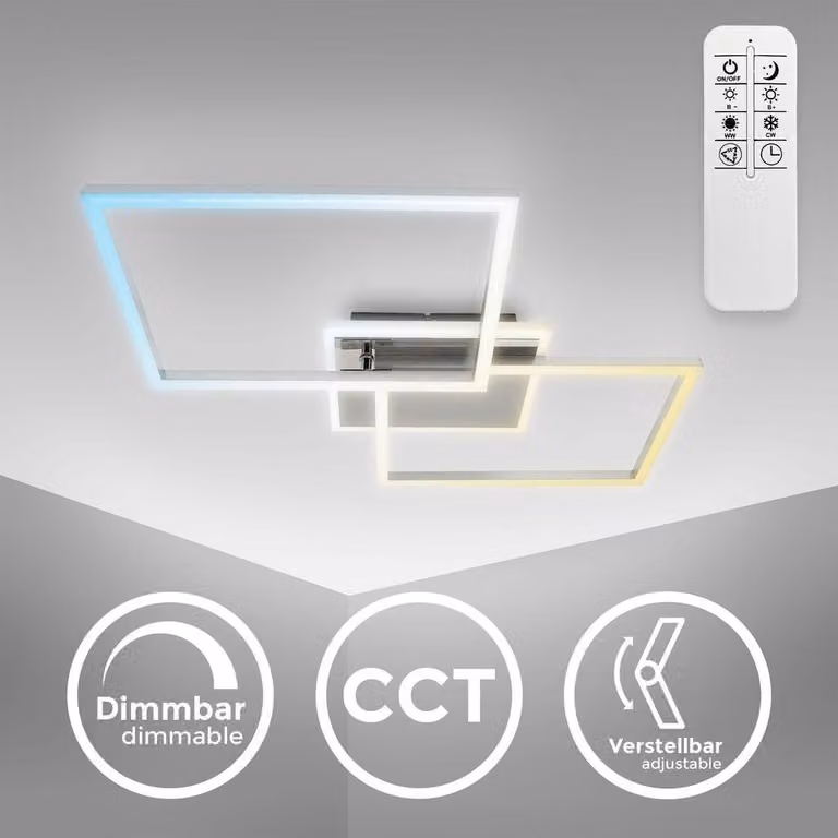 B.K.Licht 40 Watt soffitto LED I girevole I temperatura di colore infinitamente variabile I infinitamente dimmerabile I timer I funzione luce notturna I telecomando I soffitto LED I alluminio spazzolato