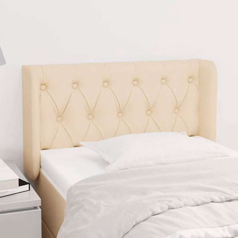 Testiera ad orecchio vidaXL in tessuto beige con struttura in legno L: 83 cm, P: 16 cm, H: 78-88 cm