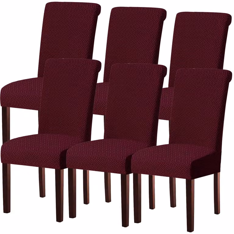 Copri sedie, set da 6, color borgogna, elasticizzati, lavabili, universali, adatti a sedie a dondolo