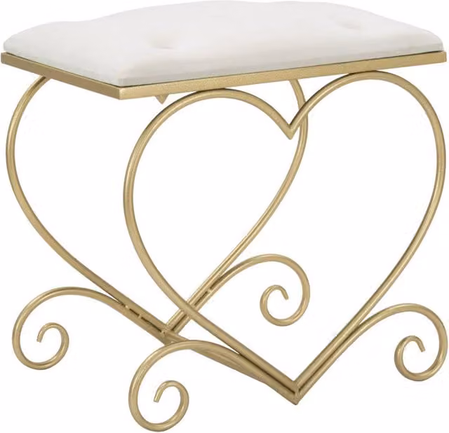 Sgabello Heart Mauro Ferretti in velluto color crema con struttura in metallo dorato L/P/H: 50 x 37,5 x 51,5 cm