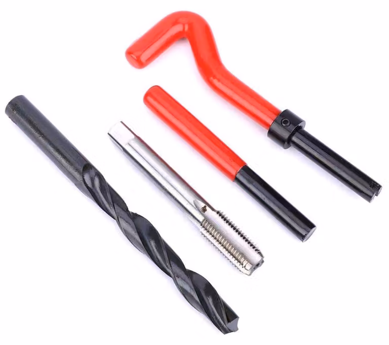 Kit di riparazione a 17 pezzi - Inserti per filettature - Elementi di ripristino filettature - Acciaio inossidabile - Include punta elicoidale - Adatto per la riparazione di filettature interne