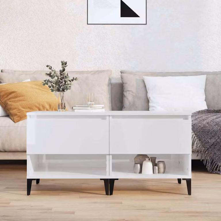 Set di 2 tavolini vidaXL in legno e metallo bianco lucido L/P/H: 50 x 46 x 50 cm