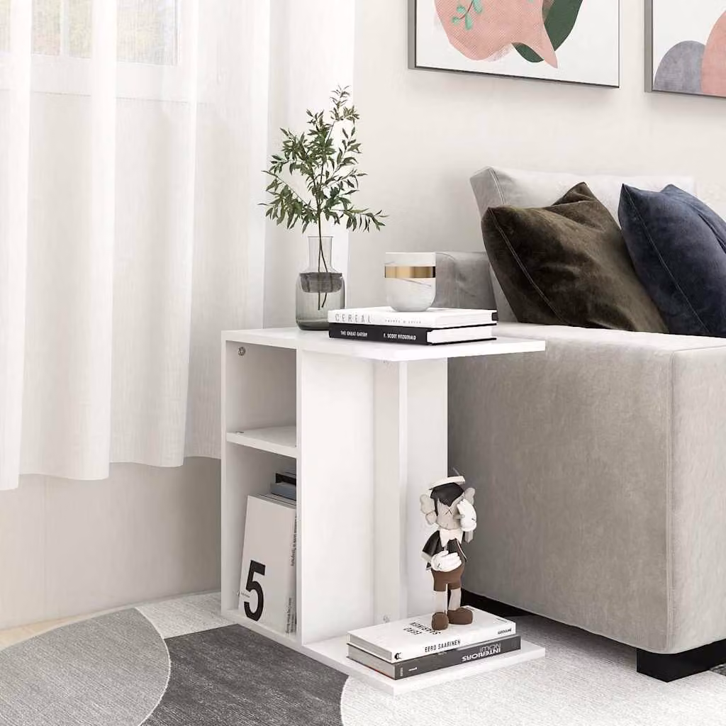 vidaXL Tavolino Moderno Bianco in Legno e MDF L: 50 cm, P: 30 cm, H: 50 cm