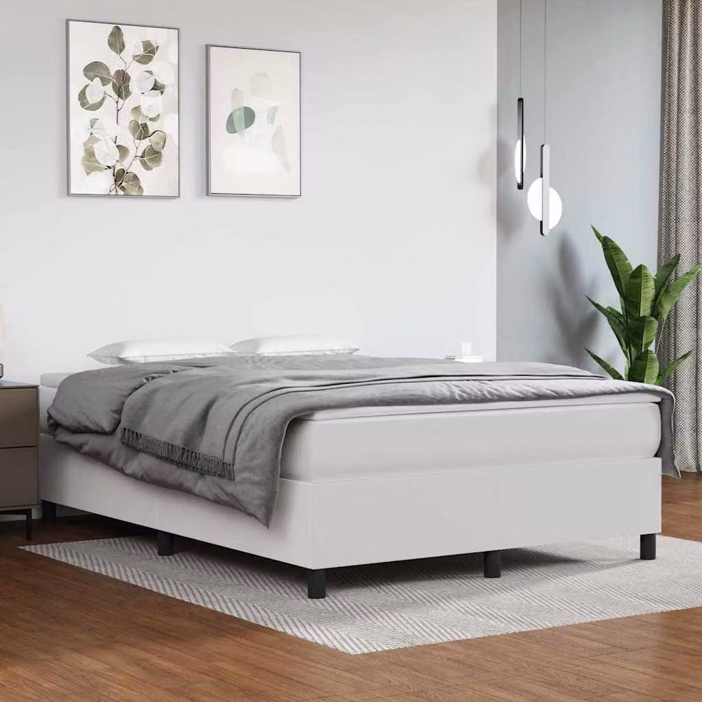 vidaXL Letto Ibrido con Giroletto a Molle e Materasso Bianco in Similpelle L: 140 cm, P: 200 cm, H: 203 cm
