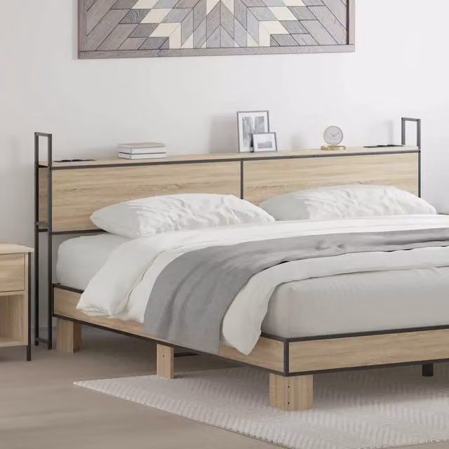 Testiera con Stazione di Carica e Storage-Testiera Multifunzionale-Testata rovere sonoma 200 cm