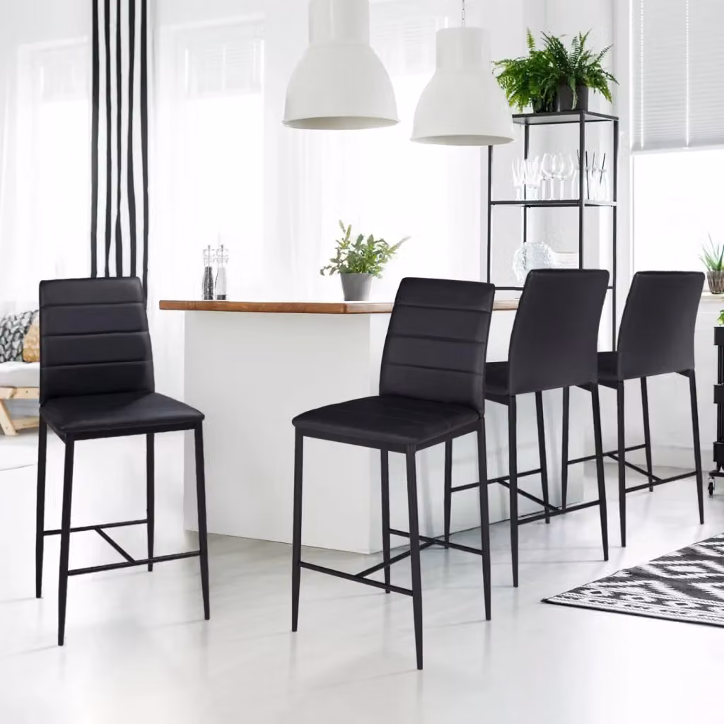 Set di 4 sgabelli da bar ROMANE IDMarket con seduta imbottita in similpelle nera e design contemporaneo – 2
