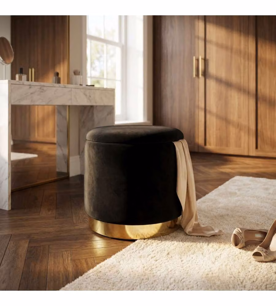 Cosma Pouf Contenitore Rotondo Velluto Nero 37x40 cm Elegante e Funzionale