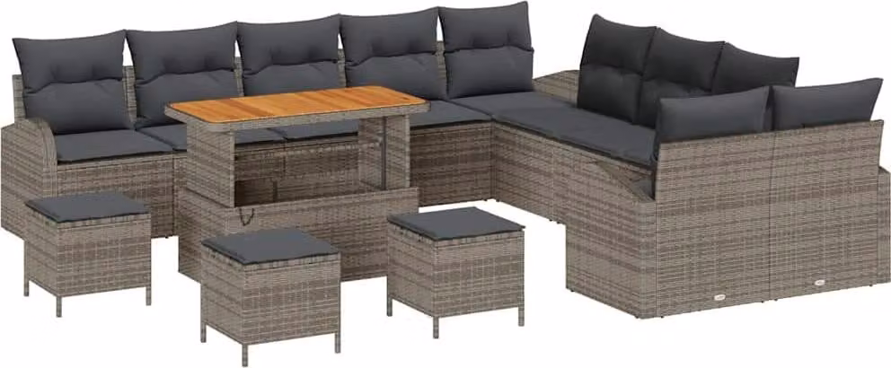 Set Divano da Giardino con cuscino 14 pcs Grigio polyrattan