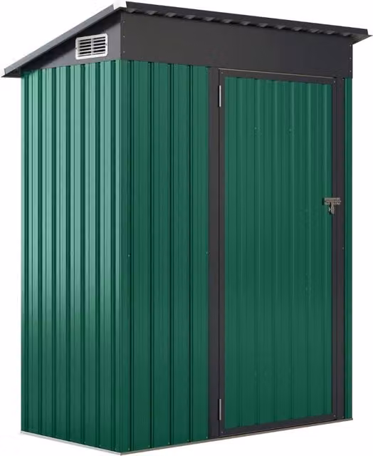 Casetta da giardino con design a tetto inclinato venti d'aria, Capanno da esterno 150x90,5x185cm Verde-Casette da giardino