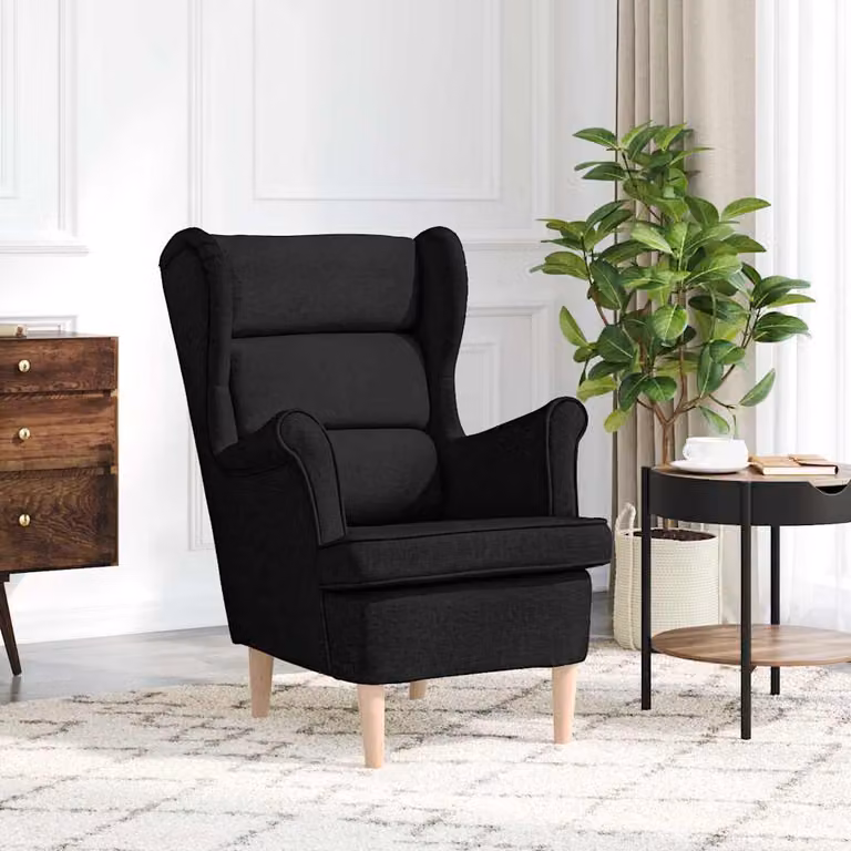 Poltrona moderna vidaXL in tessuto nero con braccioli L/P/H: 74 x 84 x 100 cm