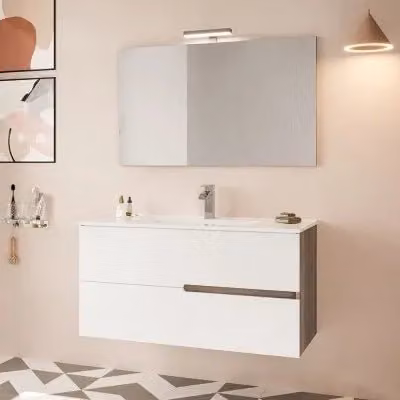 Mobile bagno sospeso INBAGNO Eva con lavabo e specchio LED, rovere, grigio e bianco, L: 100 cm
