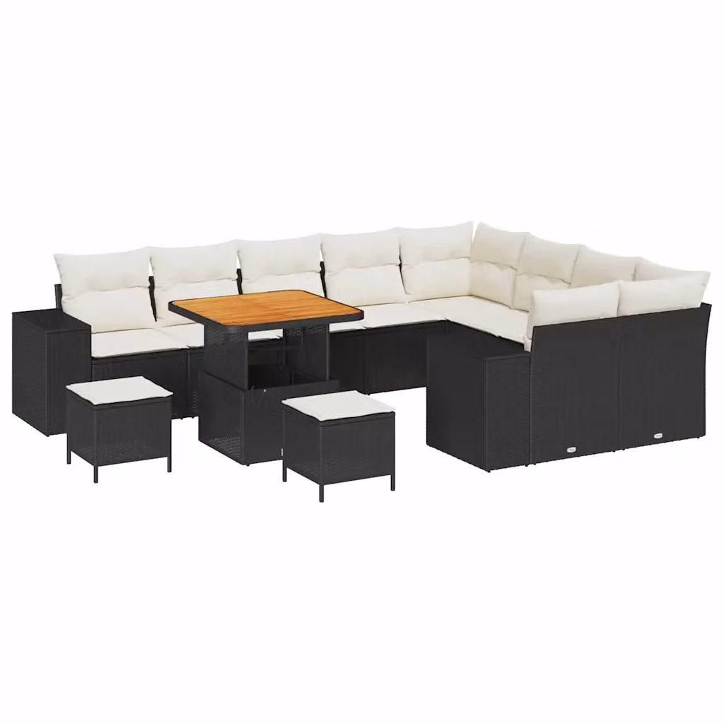 Set Divano da Giardino vidaXL a Forma a U con 12 Pezzi, Colore Nero e Beige, Comprensivo di Cuscini e Tavolino da Esterno – 2