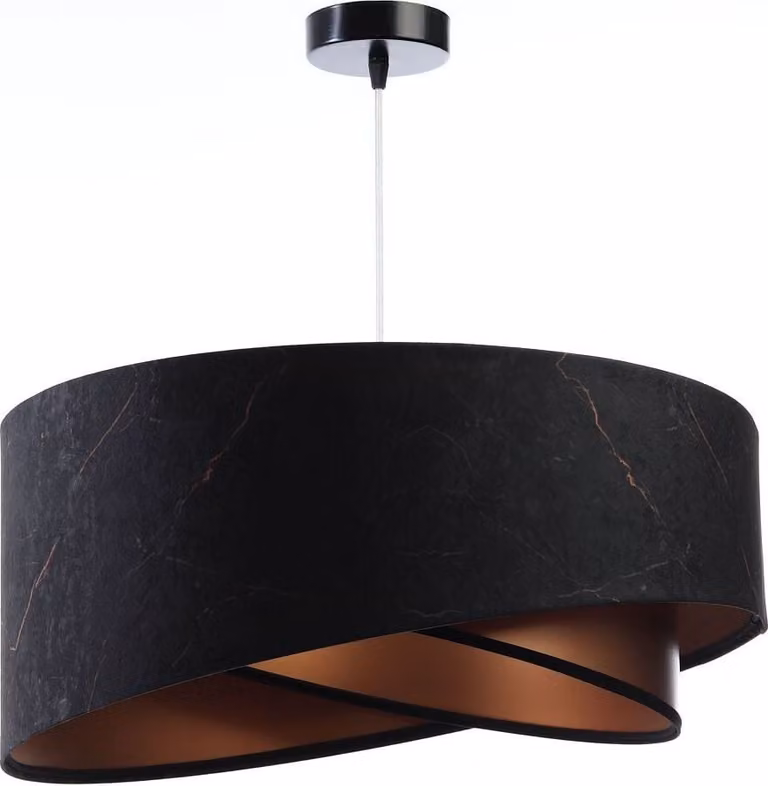 Lampada a sospensione in tessuto rotonda D: 50 cm H: max. 102 cm in rame marmorizzato nero E27 luce a sospensione moderna