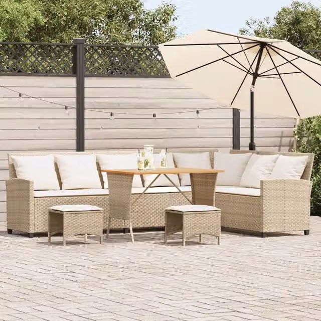 Set Divano da Giardino 4 pz con Cuscini a L Beige in Polyrattan 3365327