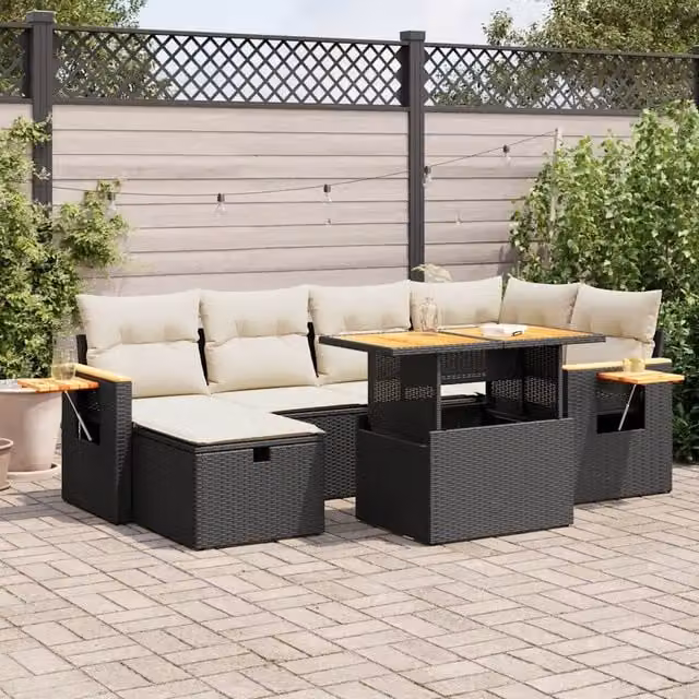 Set Divani da Giardino con Cuscini 8 pz Nero in Polyrattan 3328134