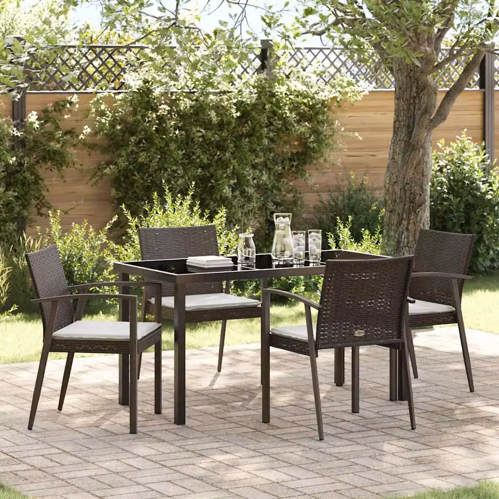 Set da Pranzo per Giardino e Terrazza vidaXL in Polyrattan 5 Pezzi Marrone e Nero