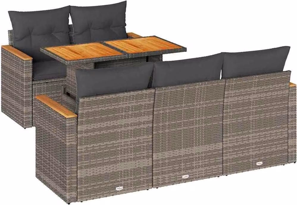 Set Divano da Giardino 6pz con Cuscini Grigio Polyrattan Acacia
