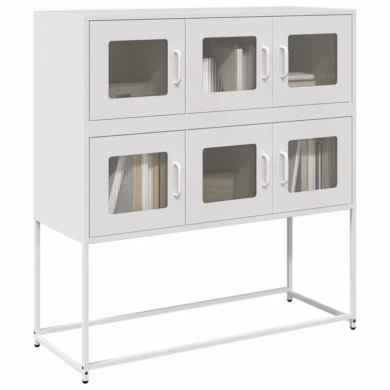 Credenza moderna vidaXL bianca con ante in vetro e struttura in metallo L: 100,5 cm, P: 39 cm, H: 107 cm