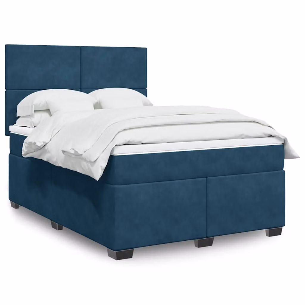 vidaXL Giroletto a Molle con Materasso Ibrido in Velluto Blu, L/P/H: 140 x 190 cm