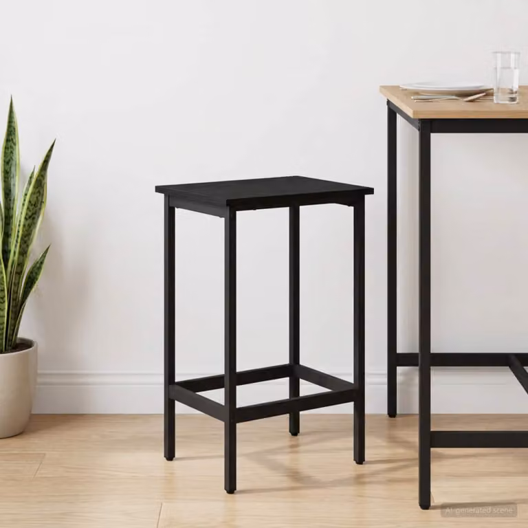 Sgabello da bar moderno vidaXL in metallo e MDF nero L 40 cm x P 32 cm x H 74 cm