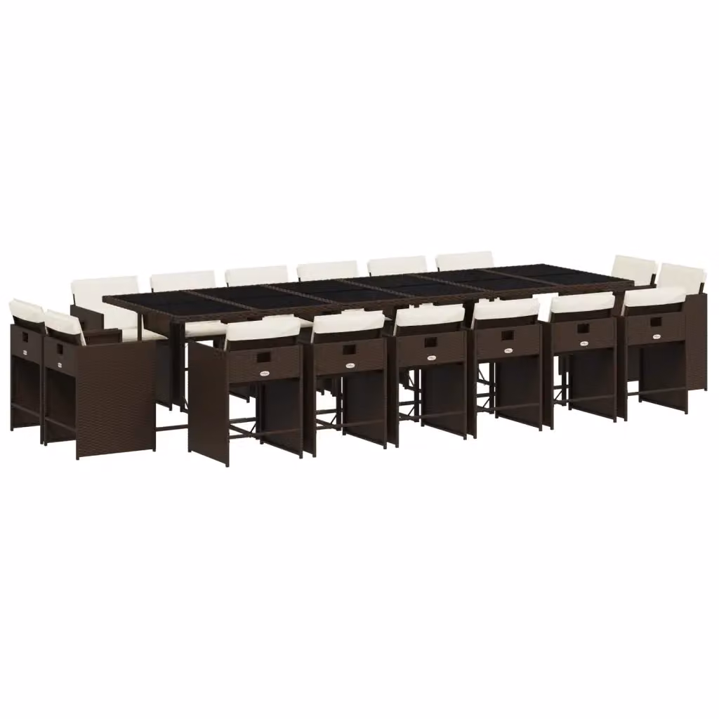 Set da pranzo da giardino vidaXL in polyrattan marrone con cuscini e piano in vetro, 17 pezzi – 2