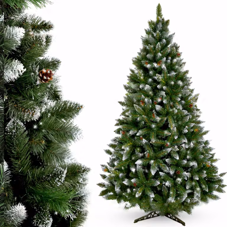 Albero di Natale artificiale KADAX con brina e pigne 220 cm, albero di Natale verde con 521 rami