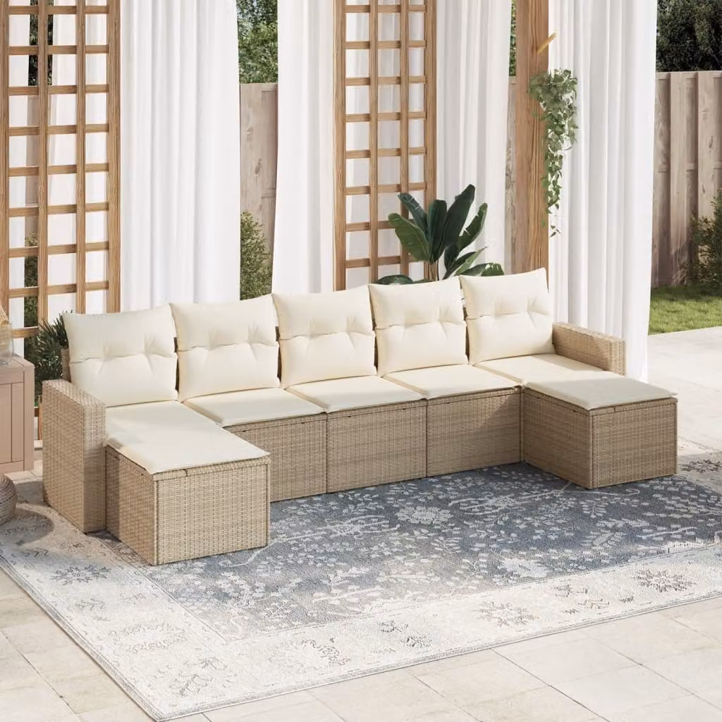 Maison Exclusive - Set da giardino 7 pezzi con cuscini Beige Poly Rattan