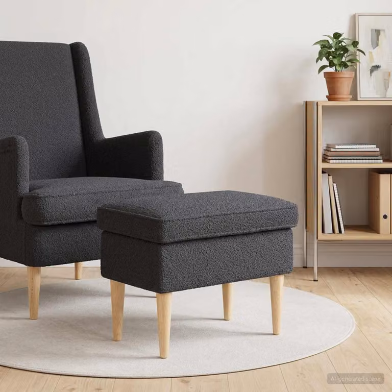 Poggiapiedi vidaXL in tessuto bouclé grigio con struttura in legno, L 55 x P 35 x H 41 cm