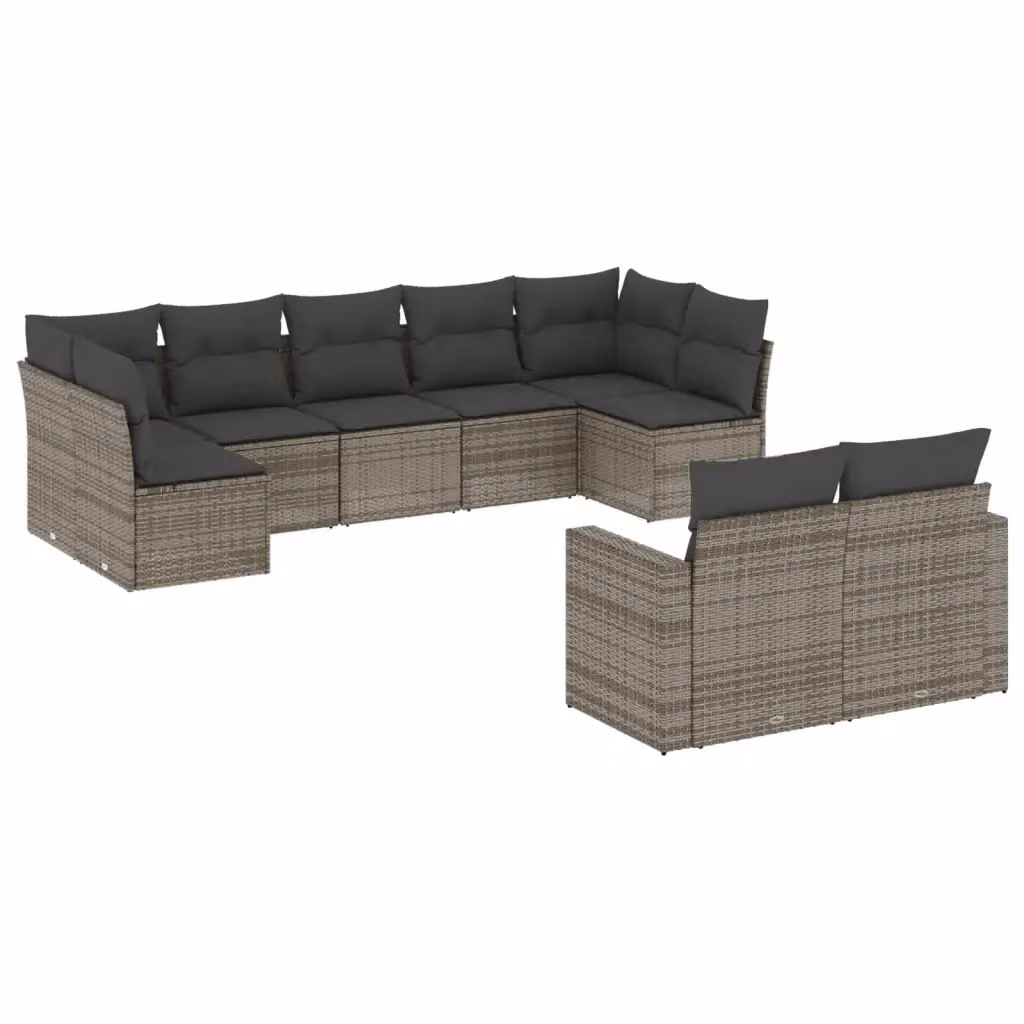 Set Divano da Giardino a L vidaXL 9 pz in Polyrattan Grigio con Cuscini Imbottiti e Rivestimenti Rimovibili – 2