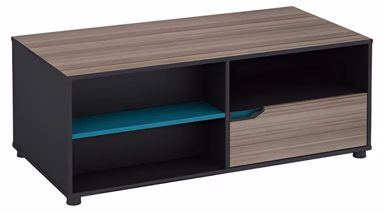 Couchtisch Modern Holzoptik Braun Schwarz Mit Ablage und Schublade Wohnzimmer