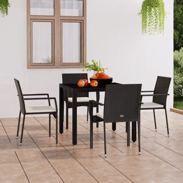 Set di 4 sedie da giardino con cuscini vidaXL in polyrattan nero con braccioli – 1