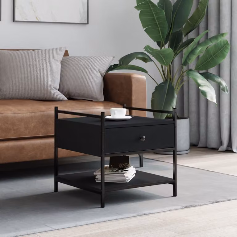 vidaXL Tavolino da Salotto Moderno Nero in Legno e Metallo L/P/H: 50 x 50 x 50 cm