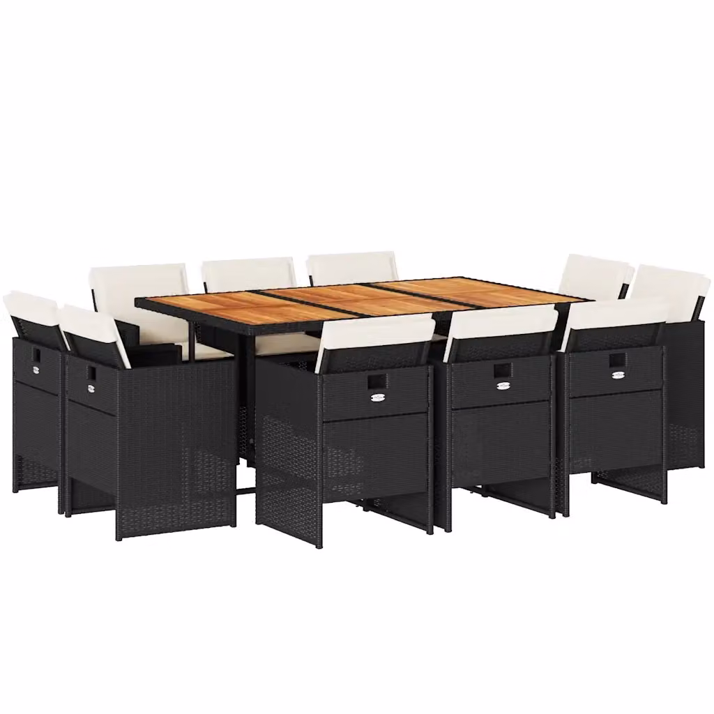 vidaXL Set da Pranzo da Giardino 11 pz in Polyrattan e Legno di Acacia con Cuscini Nero – 2