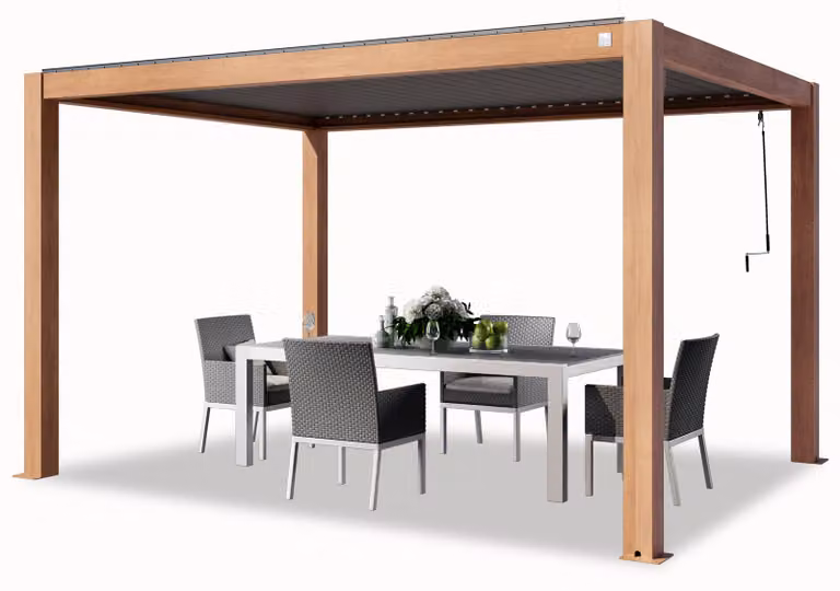 PRIMEYARD Pergola 3x4 m montanti in alluminio look legno con tetto a doghe in alluminio gazebo da giardino