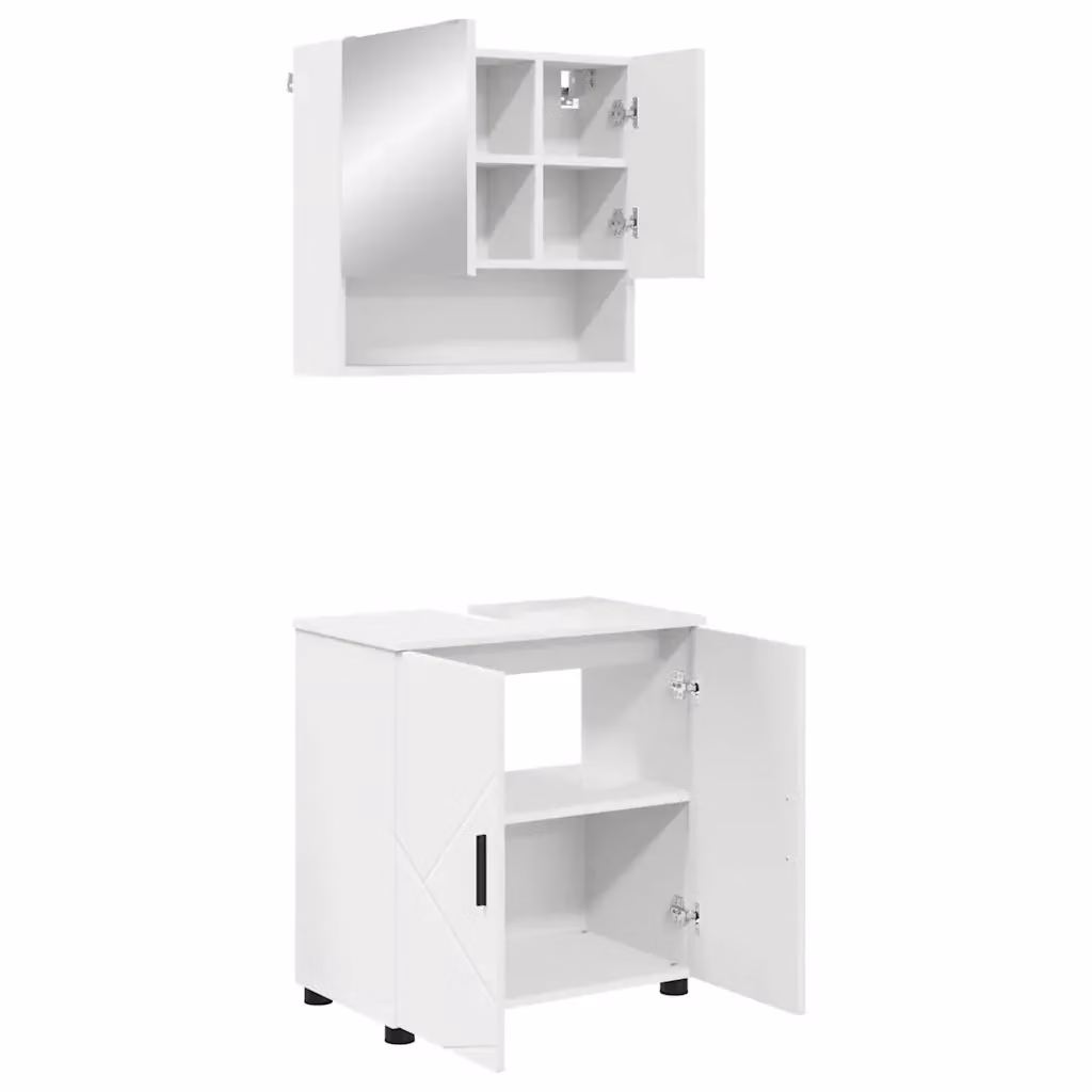 Set di mobili per bagno moderno vidaXL composto da mobile lavabo e armadietto con specchio, Bianco e Nero, L/P/H: 61 x 35 x 64 cm – 2