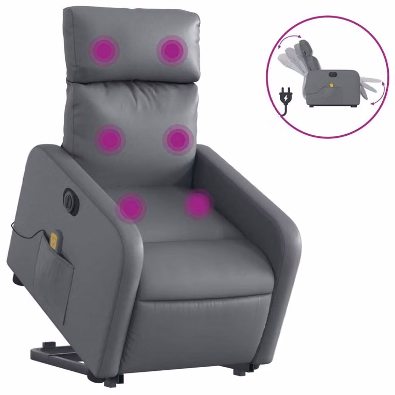 Poltrona Alzapersona Elettrica Reclinabile Grigio in Pelle finta